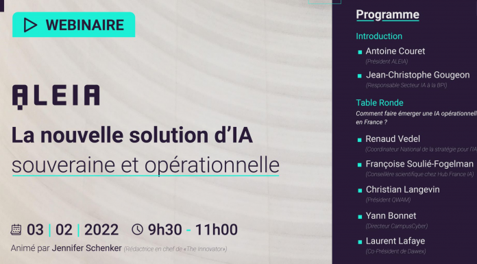 Appel à participation au Webinaire ALEIA : La nouvelle solution d'IA souveraine et opérationnelle le 03 février de 9h30 à 11h